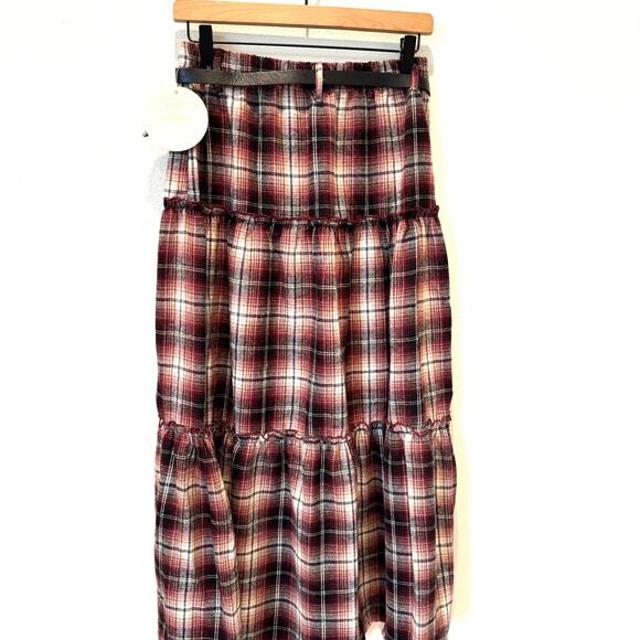 Eden & Olivia Red Plaid Flannel Belted Maxi Skirt NEW Medium - Picture 11 of 11